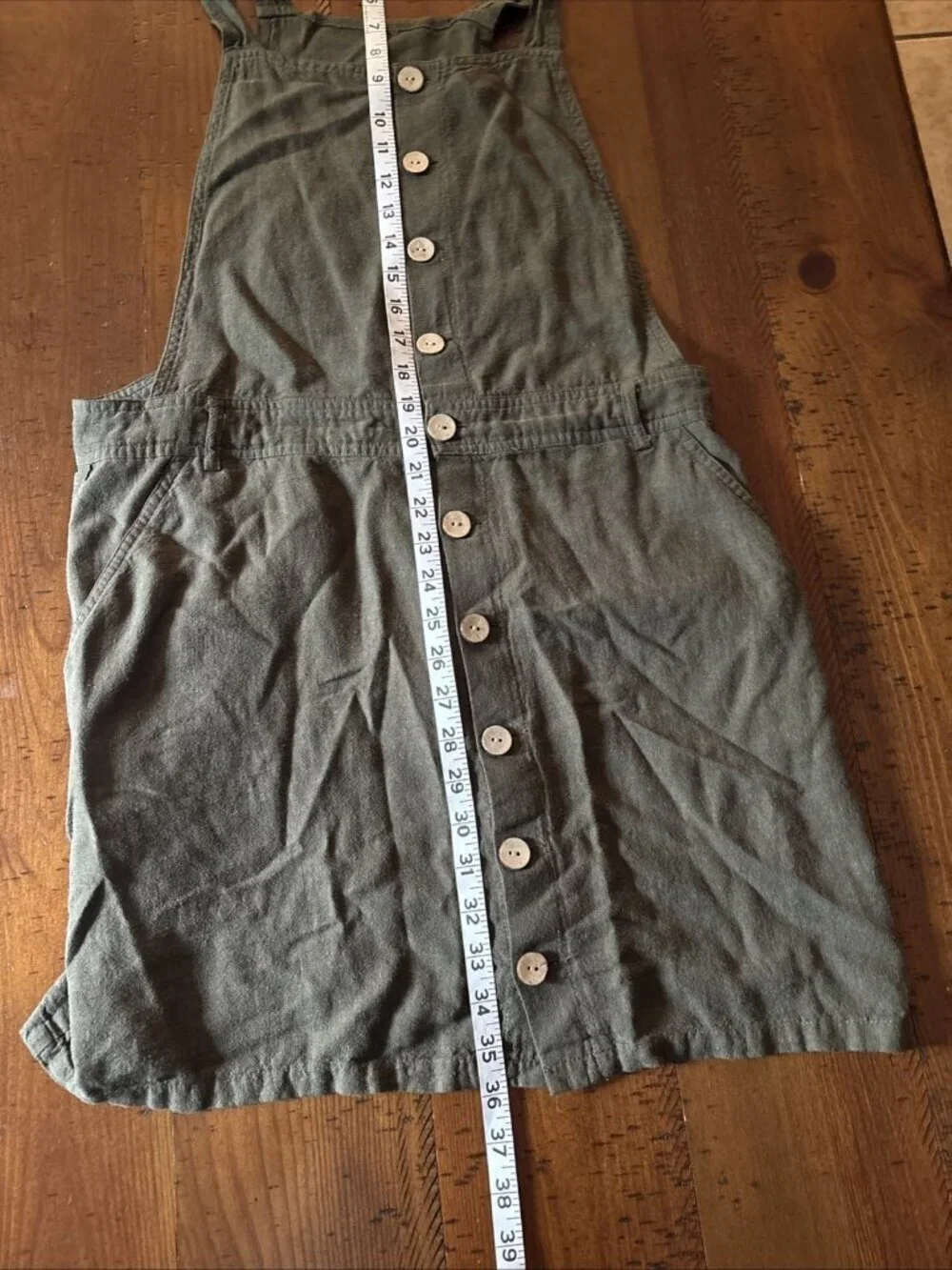 Garage Army Green Overall Dress Size Large Linen Blend